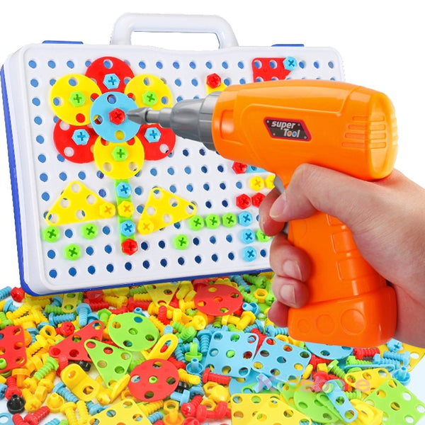 Kids Electric Drill Toy Set — DIY Building Pegboard with Screws (151 Pieces)