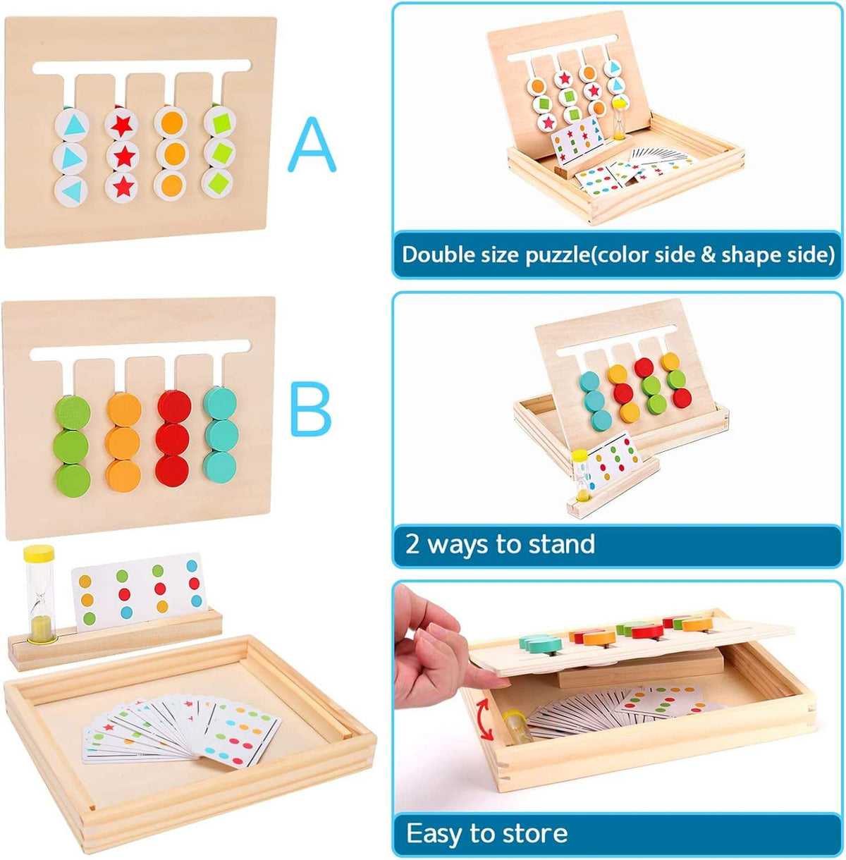 Double-Sided Color Match Game — Montessori Wooden Fruit & Color Pairing Board