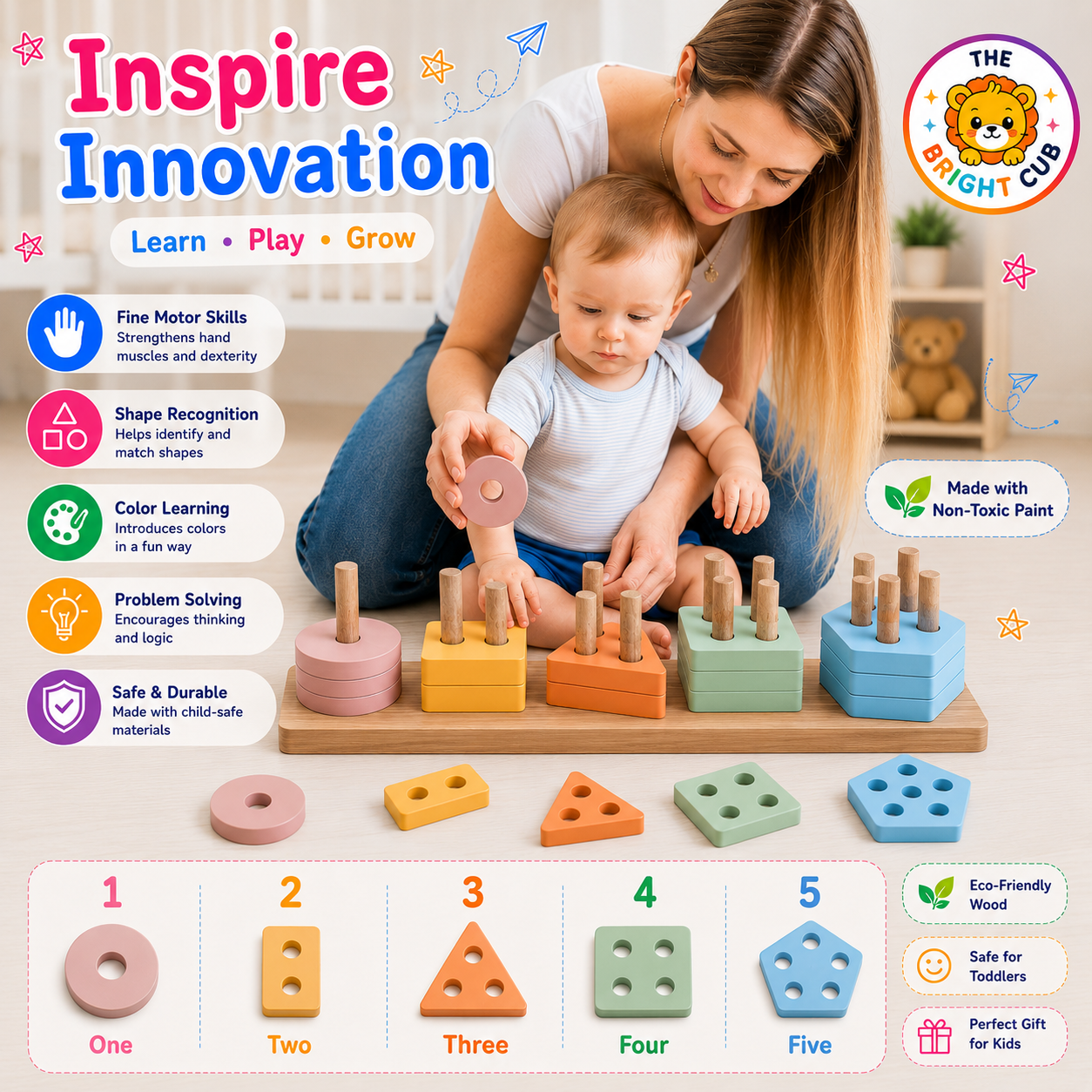 The Bright Cub’s Montessori Shape Sorting Toy for Toddlers